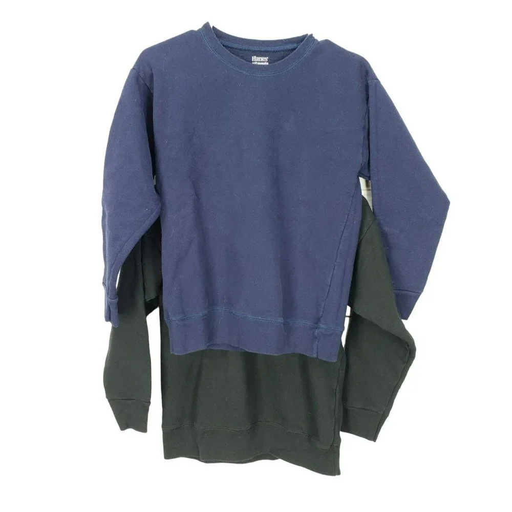 Girls Sweatshirt Black & NAVY BLUE‎ CREW NECK  HANES SOFT SWEATS Size Large Set